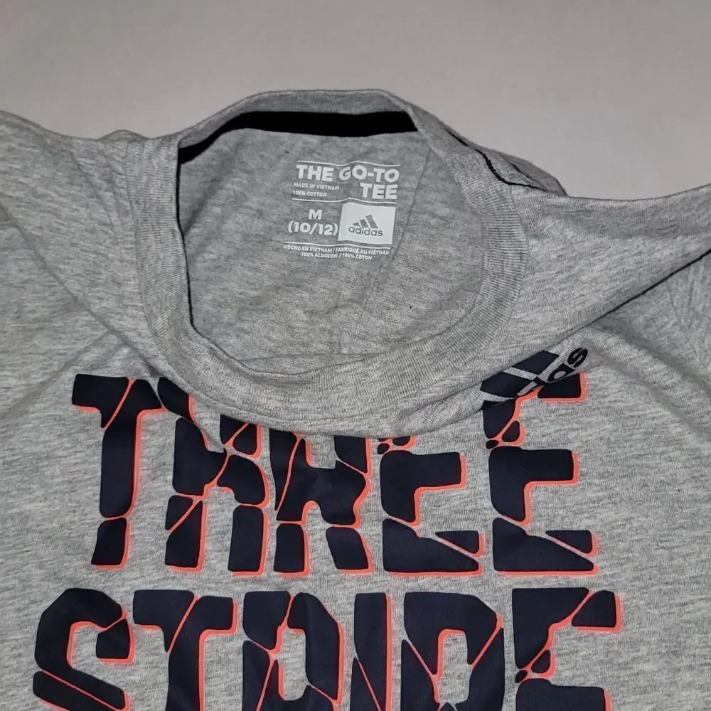 NWT Adidas Kids Grey 'Three Stripe Life' The Go To SS T-Shirt Size M 8-10